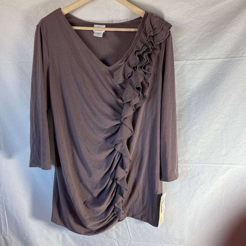 Oh Baby! By Motherhood Taupe‎ Ruffled Top NWT Sz XL